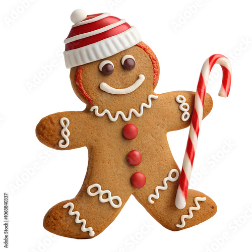 funny cute gingerbread man isolated on transparent background
