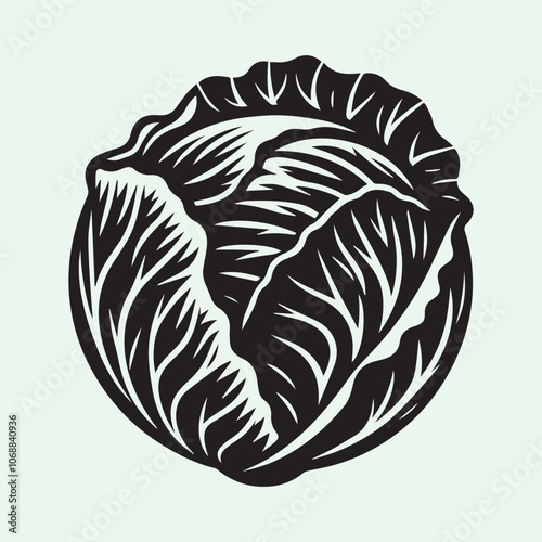 Cabbage logo vector, Cabbage silhouette vector icon black and white