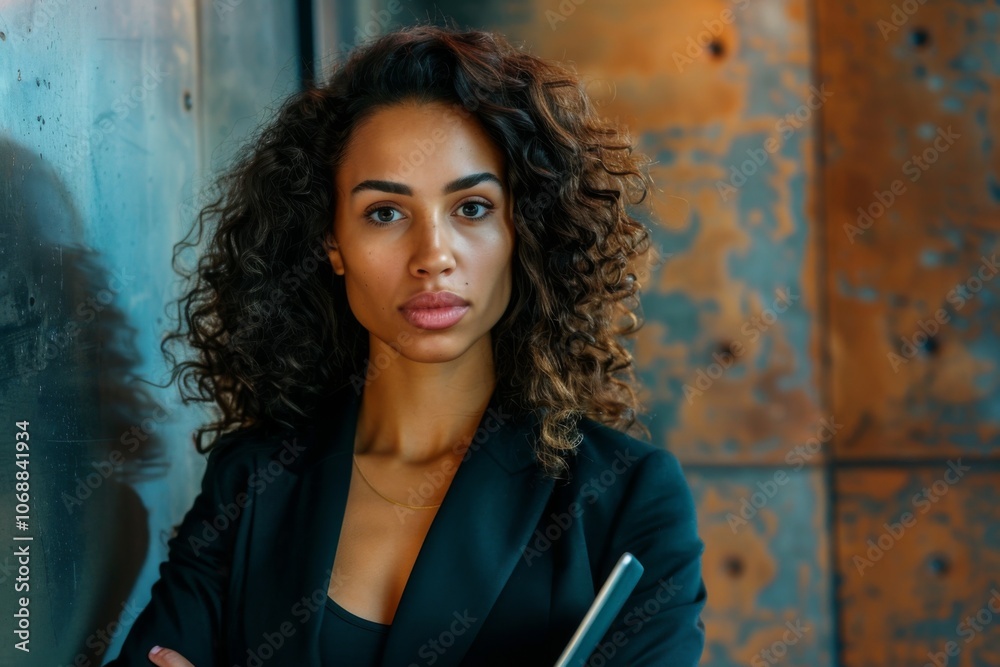 Confident mixed race businesswoman holding digital tablet in office