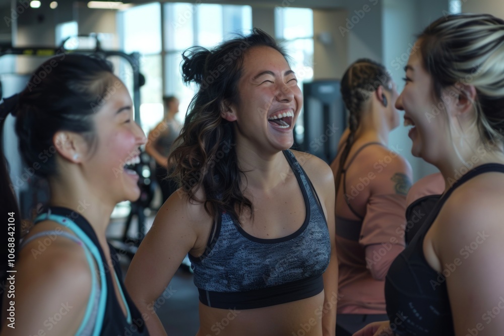 Candid group of women laughing after gym workout Candid group of women laughing after gym workout