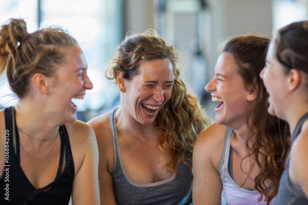 Candid group of women laughing after gym workout