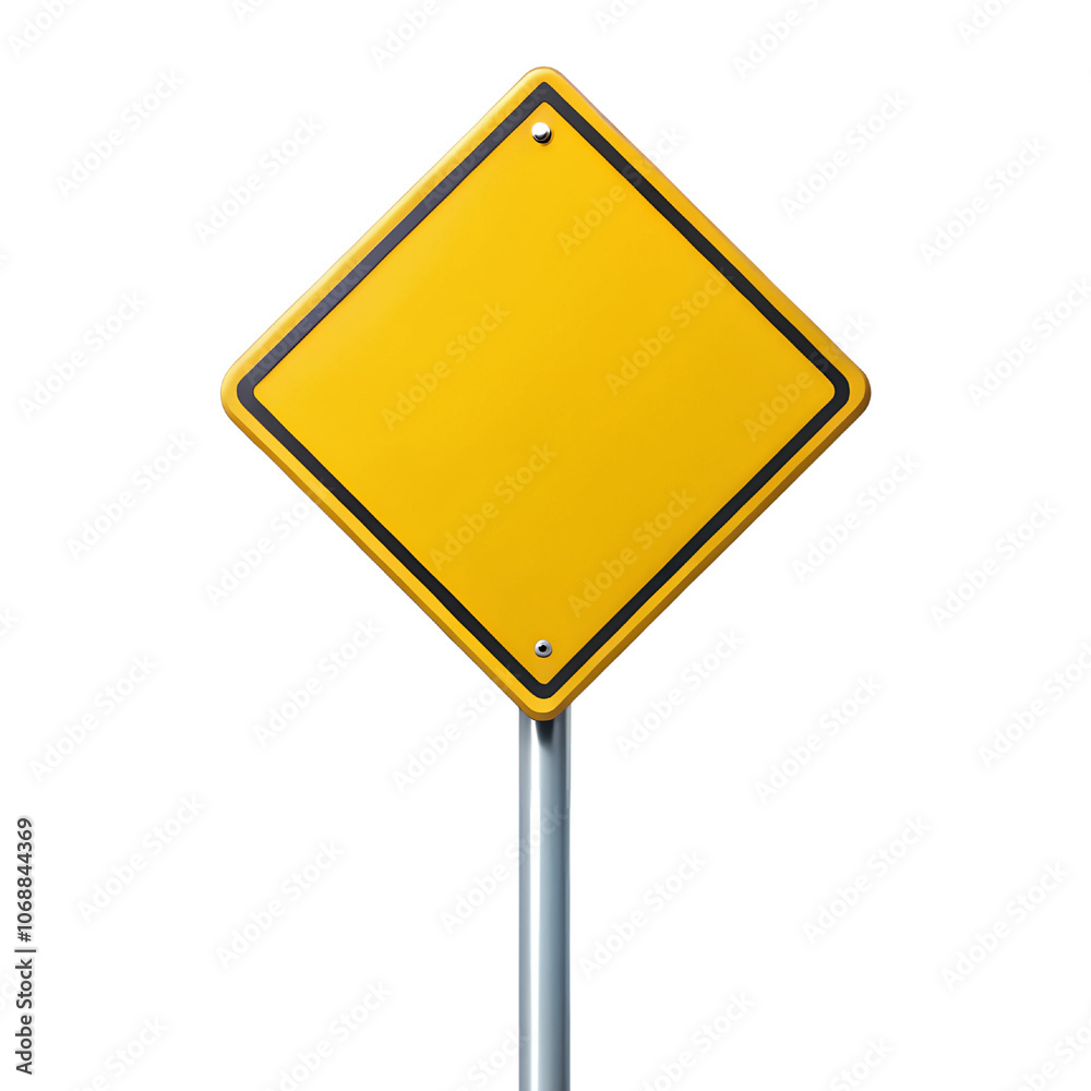 Blank Yellow Diamond-Shaped Road Sign Isolate on transparent background cutout, PNG file, Cutout file
