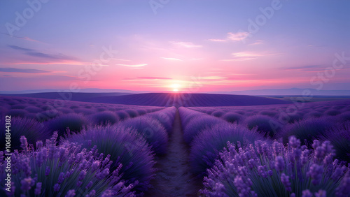 Tranquil Lavender Fields at Sunset | Scenic Stock Photography