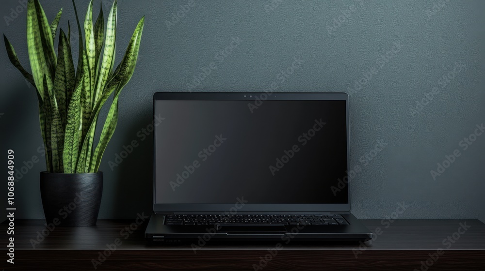Fototapeta premium The Laptop and Green Plant