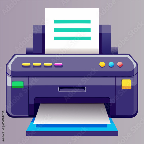 Vector illustration of a minimalist, modern digital home printer featuring a flat-style outline of a multifunction print button, designed for office use.