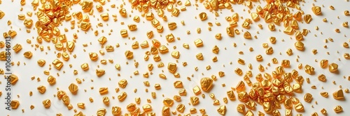 A treasure trove of gleaming gold nuggets scattered across a pristine white surface, radiating warmth and inviting curiosity, treasure, clean, golden treasure photo