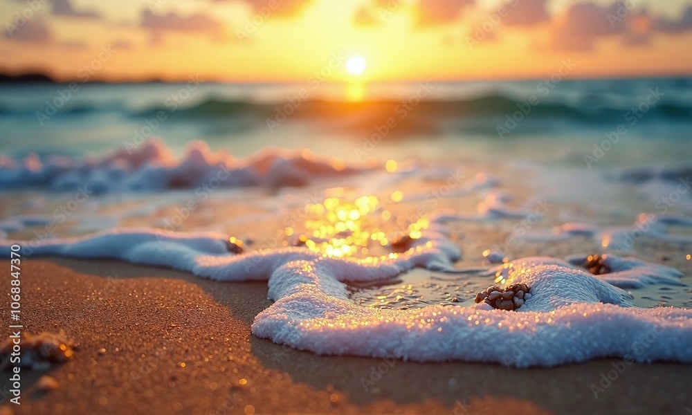 Beach sunset ocean waves golden sand turquoise water Beach sunset ocean waves golden sand turquoise water