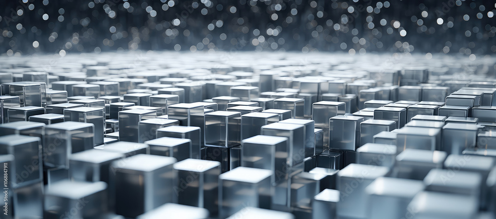 Obraz premium Abstract Metallic Cubes Background with Bokeh Effect