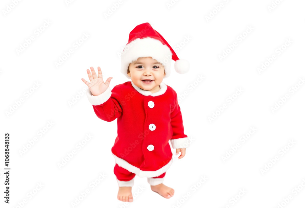 Adorable Smiling Baby in Red Christmas Outfit and Santa Hat on White Background. Transparent PNG. Adorable Smiling Baby in Red Christmas Outfit and Santa Hat on White Background. Transparent PNG.