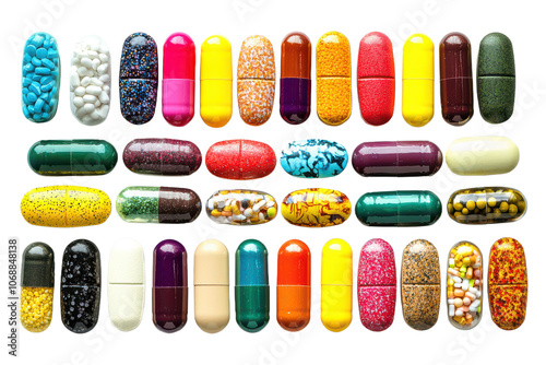 Colorful pills and capsules isolated transparent background  on transparent background photo