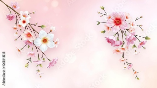 Floral garland in shades of pastel colors on an ethereal background featuring soft swirls and curves resembling a mythical garden, patterns, botanical