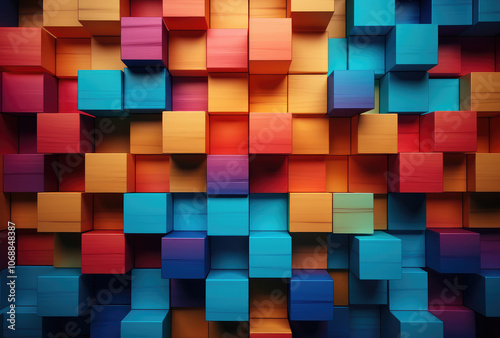 Abstract Colorful 3D Blocks Background Design