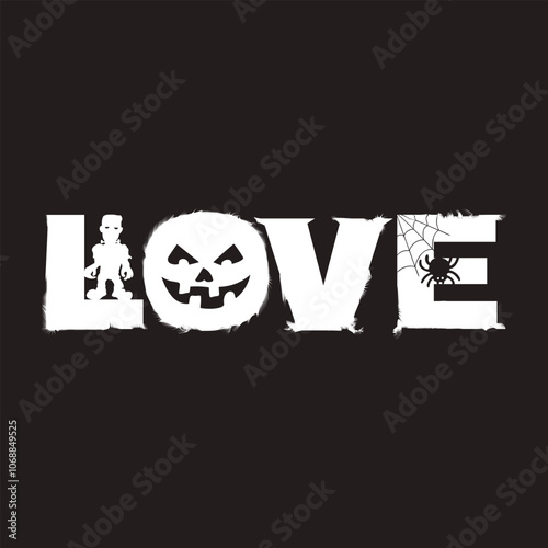 Love and pumpkin typography vector photo