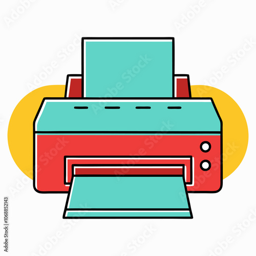 Vector illustration of a modern, minimalist digital home printer with a flat-style multifunction print button icon designed for office use.