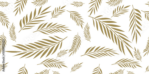 Illustration pattern leaves palms in Gold color, white background for fashion design or other products