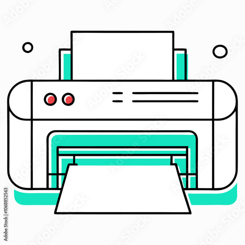 Vector illustration of a minimalist, modern digital home printer with a flat-style multifunction print button outline for office work.