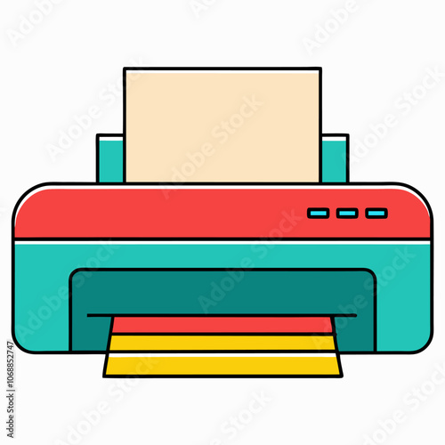 Vector illustration of a minimalist modern digital home printer with a flat-style multifunction print button outline, designed for office work. This includes a printer outline and icon.