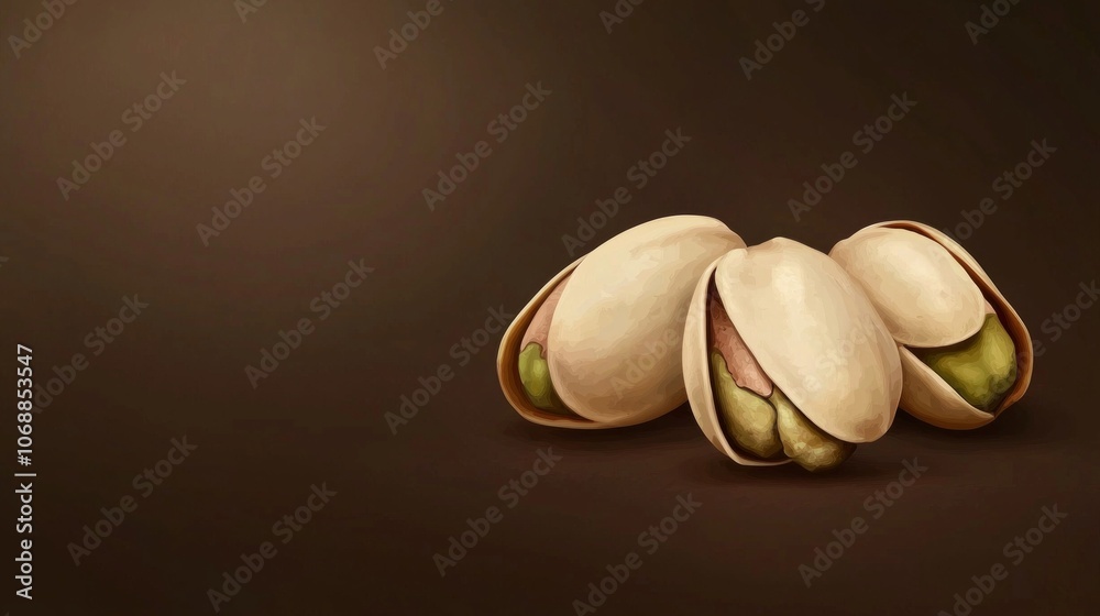 pistachios are displayed rich brown backdrop highlighting their unique textures and colors subtle blend light and shadow. pistachios are displayed rich brown backdrop highlighting their unique textures and colors subtle blend light and shadow.