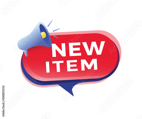 New item banner element, speech bubble icon with megaphone flat style. vector isolated template.