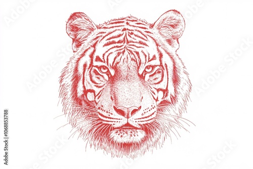 Fierce red tiger illustration showcasing its powerful roar and striking features against a plain background