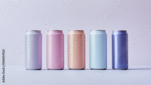 Modern Aluminum Can Mock-Up in Pastel Colors with Minimalist Background