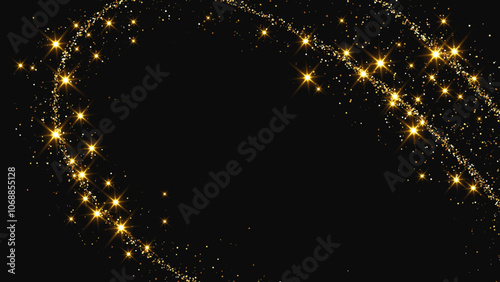 Gold glittering confetti wave and stardust