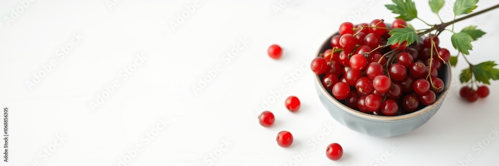 red currant berries in a bowl on a white table, interior design element, dining setup red currant berries in a bowl on a white table, interior design element, dining setup
