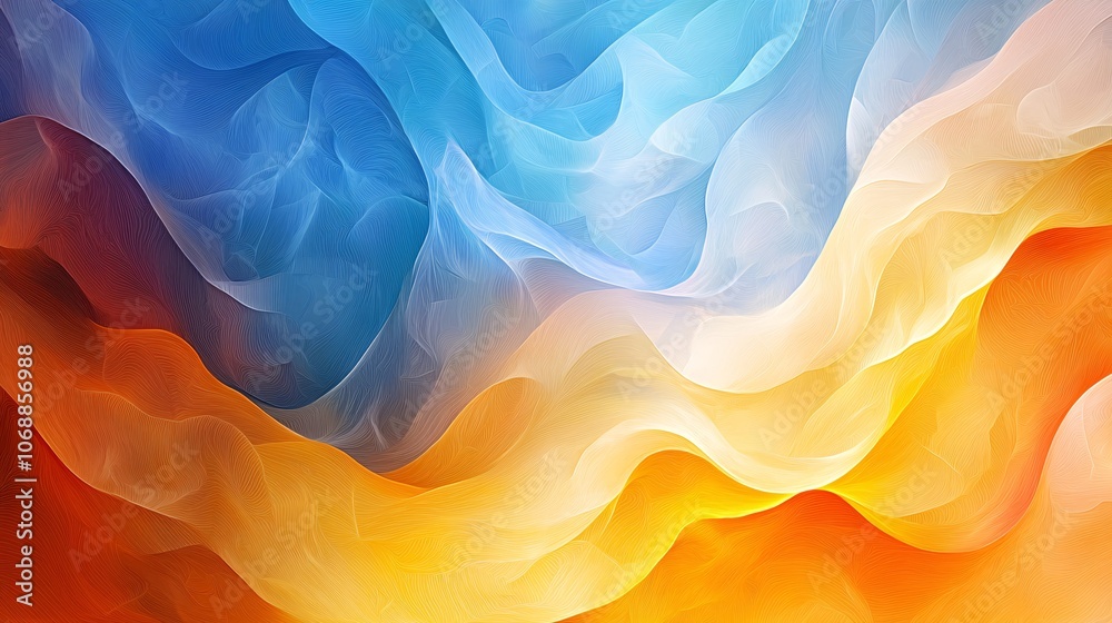 Obraz premium An abstract swirling blend of blue, orange, and yellow hues, creating a mesmerizing flow of color and light, perfect for backgrounds or artistic projects.