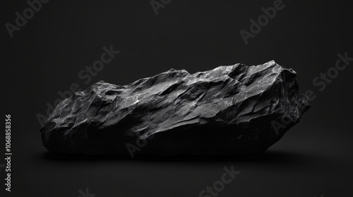 A large, dark rock sits on a black background.  The rock is illuminated by a single light source, creating a dramatic contrast.