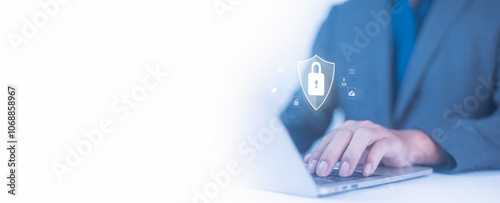 Cyber security protection program to protect password login information on websites and online internet networks securely and confidentially to prevent hackers from accessing financial information. photo