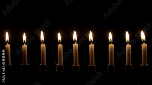 Illuminated Candles in Darkness, a serene display of uniform candles casting warm glows in a shadowy environment, enhancing tranquility and focus