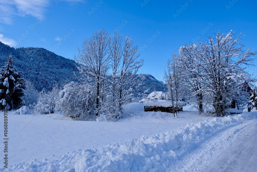 Naklejka premium Winter landscape at Weissensee, Carinthia, Austria