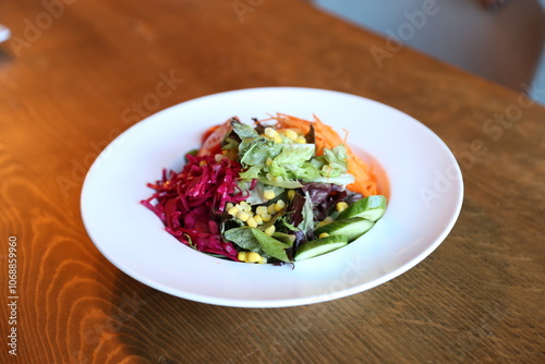 Fresh Colorful Salad with Mixed Greens, Carrots, and Beets, Healthy Eating, Vegetarian Food