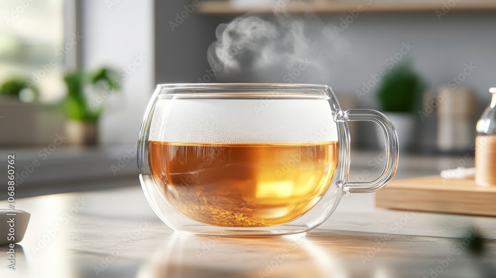 Warm Tea in Clear Glass Cup with Steam Warm Tea in Clear Glass Cup with Steam