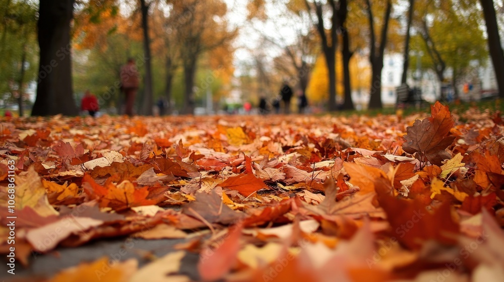 Autumn Leaves Covering the Path in a Park Autumn Leaves Covering the Path in a Park