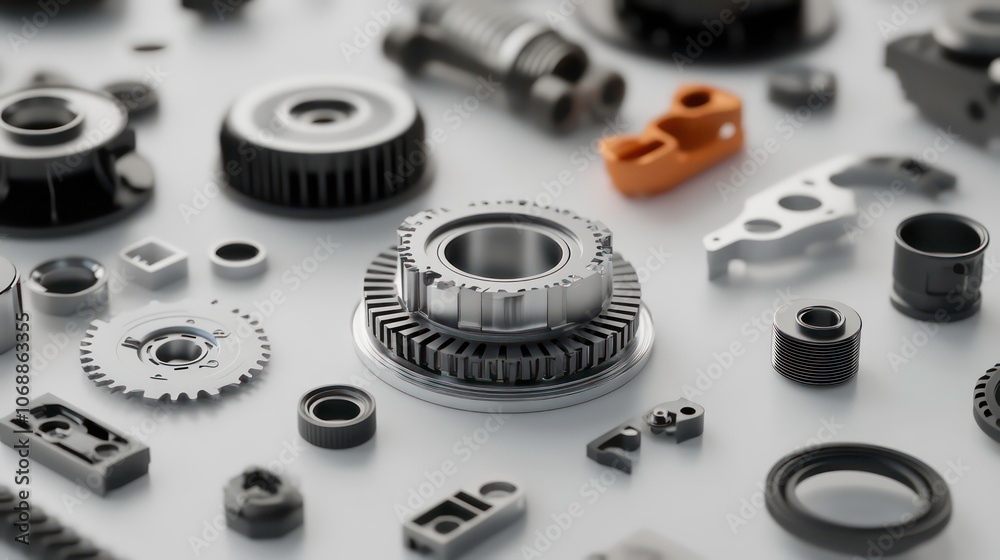 A collection of mechanical parts arranged artistically, showcasing engineering components. A collection of mechanical parts arranged artistically, showcasing engineering components.
