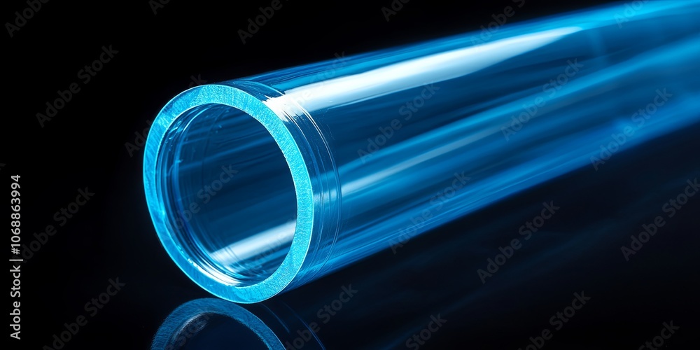 Blue Glass Tube on Black Background - Abstract Shape and Minimalist Design Blue Glass Tube on Black Background - Abstract Shape and Minimalist Design