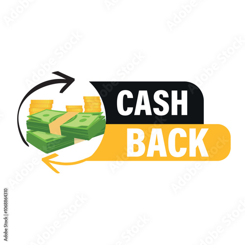 loyalty program. Money refund label. Return money service for partner program. Bonus cash back icon.