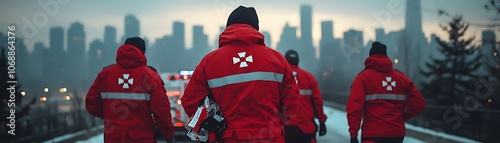 Paramedics in Uniforms Walking in a City Environment