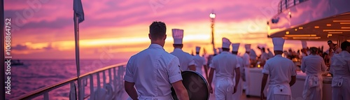 Group of Chefs in White Uniforms at Sunset