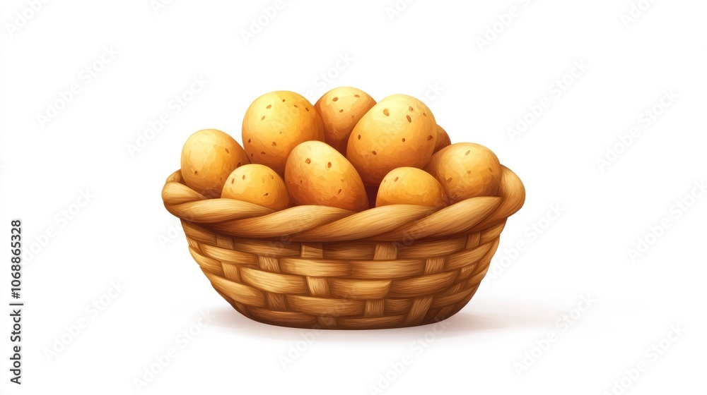 Basket filled with fresh potatoes isolated on a clean white background ideal for culinary presentations Basket filled with fresh potatoes isolated on a clean white background ideal for culinary presentations
