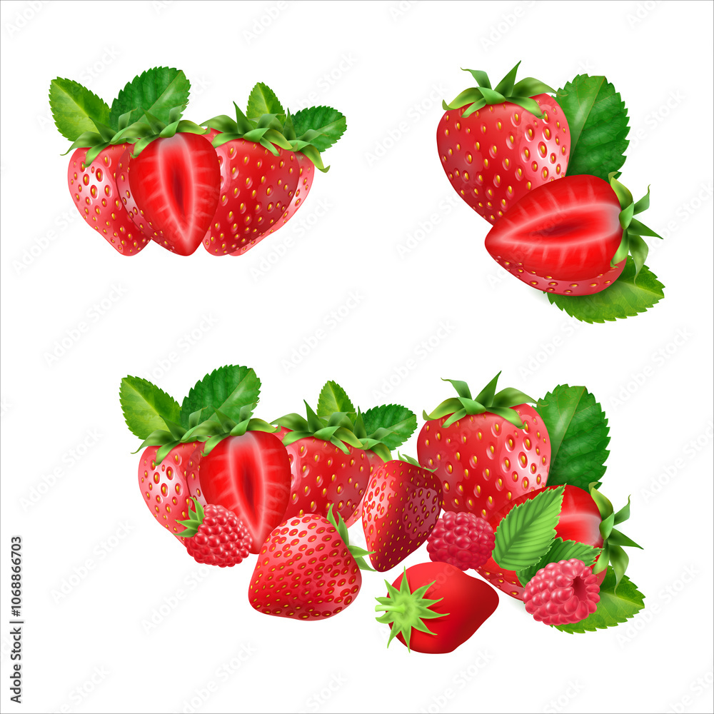 Fresh ripe strawberries isolated on white surface Fresh ripe strawberries isolated on white surface