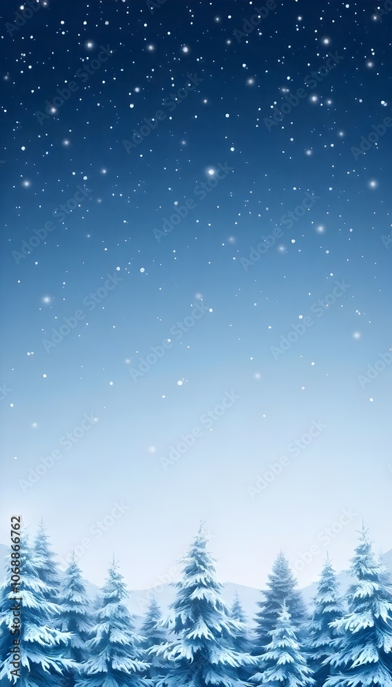 Serene Winter Night Background with Snowy Fir Trees Under a Starry Blue Gradient Sky Serene Winter Night Background with Snowy Fir Trees Under a Starry Blue Gradient Sky