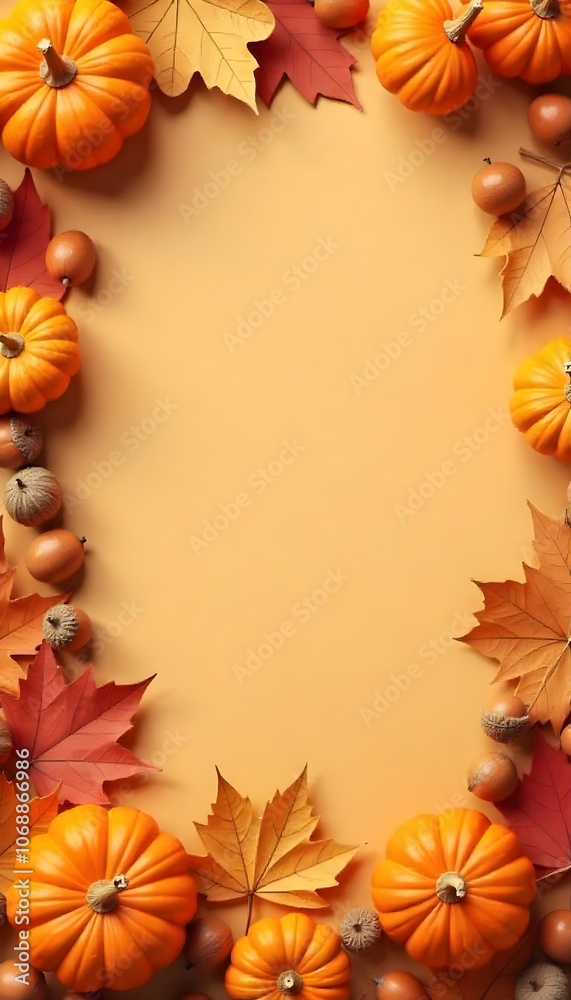 Warm Autumn Phone Wallpaper with Pumpkins, Leaves, and Acorns Warm Autumn Phone Wallpaper with Pumpkins, Leaves, and Acorns