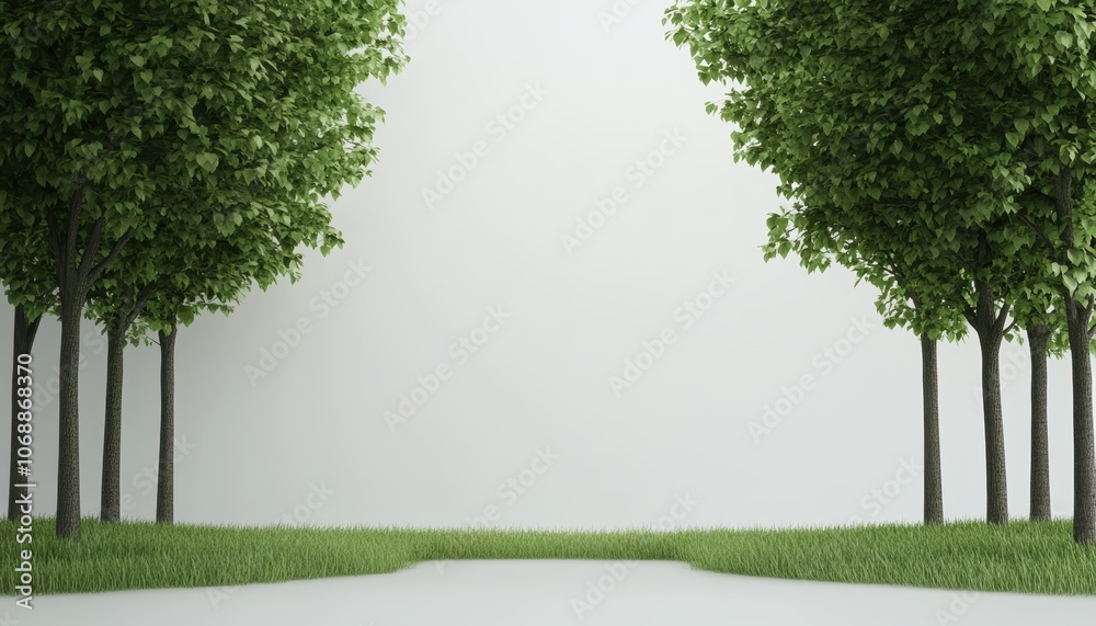 Obraz premium A serene pathway surrounded by lush green trees and grass, creating a peaceful and inviting natural setting.