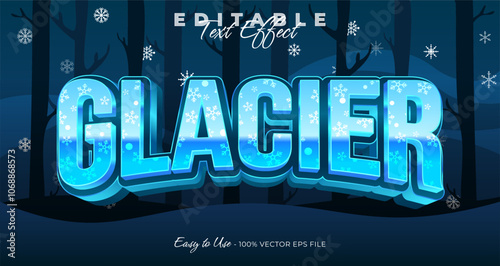 Glacier text effect, 3d ice typography template graphic style