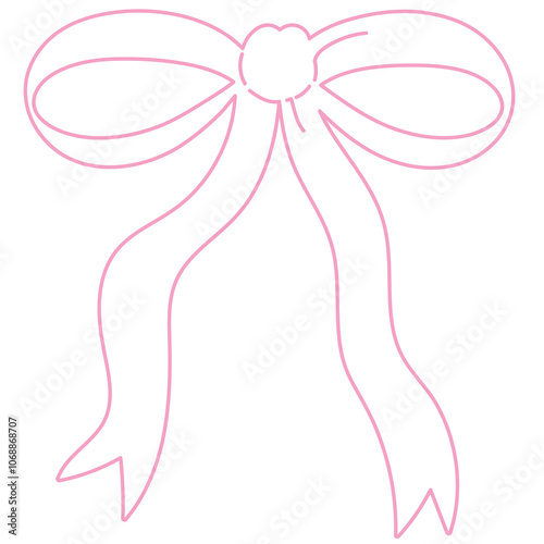 Pink bow or ribbon outline for decoration, colouring book, art, painting, tattoo, patch, brooch, fabric print, breast cancer awareness campaign, logo, icon, sign, symbol, fashion, accessory, women