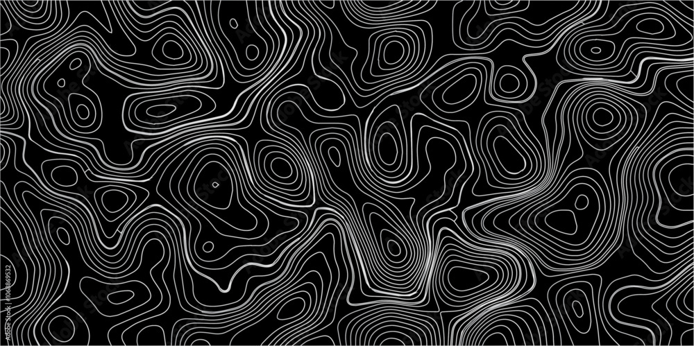 Fototapeta premium Abstract gradient multicolor on black background with Topographic line map pattern, Topographic map lines, contour background, wavy and curved lines background, Geographic map. 