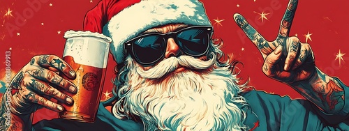 A man with a beard and tattoos is holding a beer and wearing sunglasses