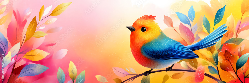 Vibrant bird perched on a branch surrounded by colorful autumn leaves in a stunning digital artwork Vibrant bird perched on a branch surrounded by colorful autumn leaves in a stunning digital artwork